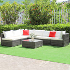 7-Piece Patio Rattan Furniture Set Sectional Sofa Garden Cushion