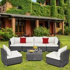 7-Piece Patio Rattan Furniture Set Sectional Sofa Garden Cushion