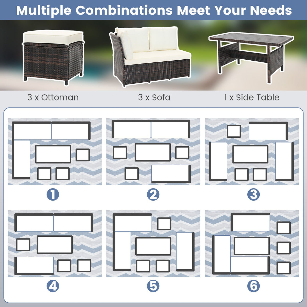 7-Piece Wicker Patio Furniture Set – White