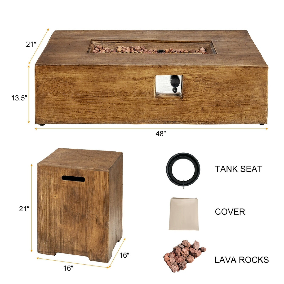 2-Piece Propane Fire Pit Table Set for Patio