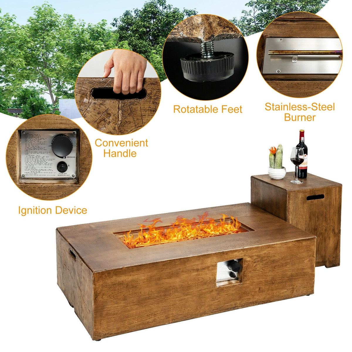 2-Piece Propane Fire Pit Table Set for Patio