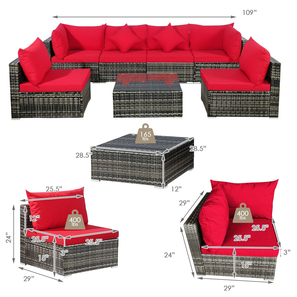 7-Piece Patio Rattan Furniture Set Sectional Sofa Garden Cushion