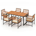 7-Piece Patio Acacia Wood Dining Set with Soft Cushions and Umbrella Hole – Natural