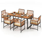 7-Piece Patio Acacia Wood Dining Set with Soft Cushions and Umbrella Hole – Natural