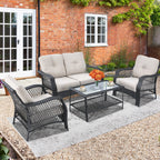 4-Piece Patio Wicker Furniture Set Loveseat Sofa Coffee Table with Cushion – Beige
