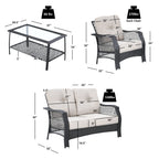 4-Piece Patio Wicker Furniture Set Loveseat Sofa Coffee Table with Cushion – Beige