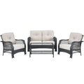 4-Piece Patio Wicker Furniture Set Loveseat Sofa Coffee Table with Cushion – Beige
