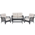4-Piece Patio Wicker Furniture Set Loveseat Sofa Coffee Table with Cushion – Beige