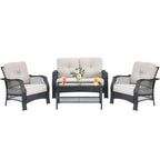 4-Piece Patio Wicker Furniture Set Loveseat Sofa Coffee Table with Cushion – Beige