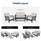 4-Piece Patio Wicker Furniture Set Loveseat Sofa Coffee Table with Cushion – Beige
