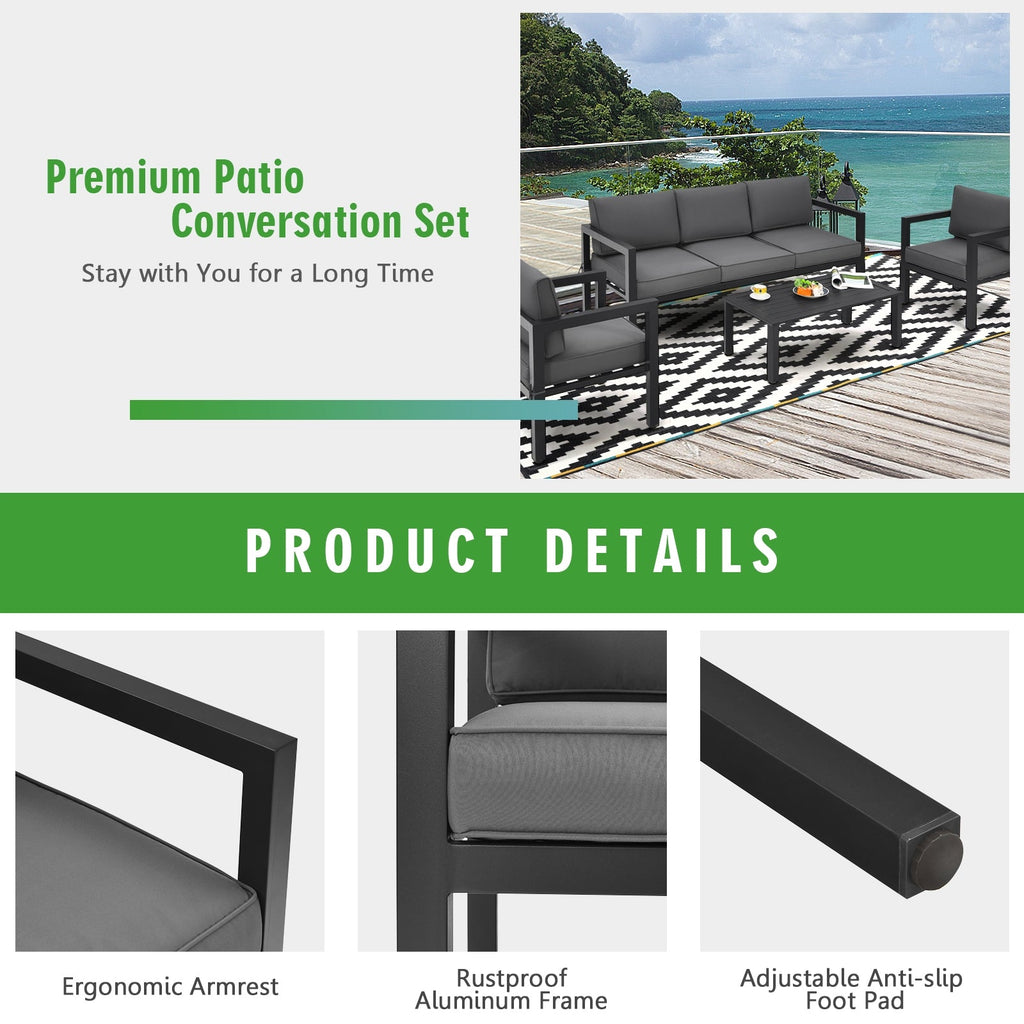 4-Piece Outdoor Furniture Set for Backyard and Poolside – Gray