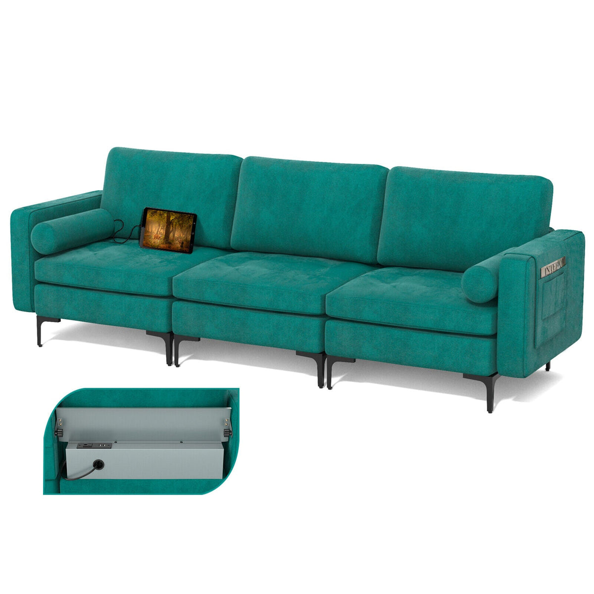 Modular 1/2/3/4-Seat L-Shaped Sectional Sofa Couch with Socket USB Port-3 – Seat with USB port