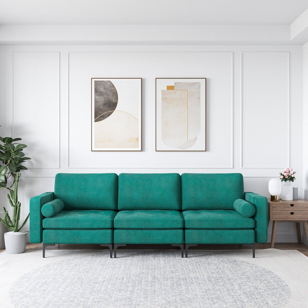 Modular 1/2/3/4-Seat L-Shaped Sectional Sofa Couch with Socket USB Port-3 – Seat with USB port