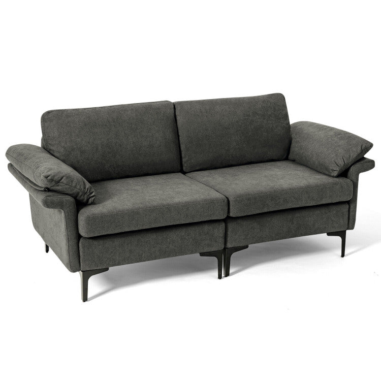 Modern Fabric Sofa and Accent Chair with 2 Side Table for Living Room