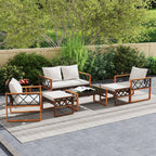 7-Piece Patio Furniture Set PE Wicker Acacia Wood Outdoor Conversation Set