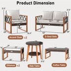 7-Piece Patio Furniture Set PE Wicker Acacia Wood Outdoor Conversation Set