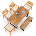 6-Piece Patio Dining Table Set 63" Rectangle Table with 4 Acacia Wood Armchairs and Backless Bench