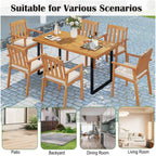 6-Piece Patio Dining Table Set 63" Rectangle Table with 4 Acacia Wood Armchairs and Backless Bench
