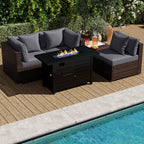 Heavy-duty Frame Rattan Sofa Set with 60000 BTU Firepit Table