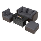 Heavy-duty Frame Rattan Sofa Set with 60000 BTU Firepit Table