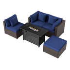 Heavy-duty Frame Rattan Sofa Set with 60000 BTU Firepit Table