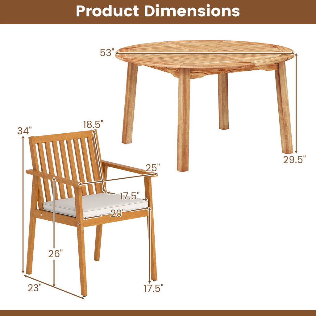 5-Piece Acacia Wood Patio Dining Set with Umbrella Hole