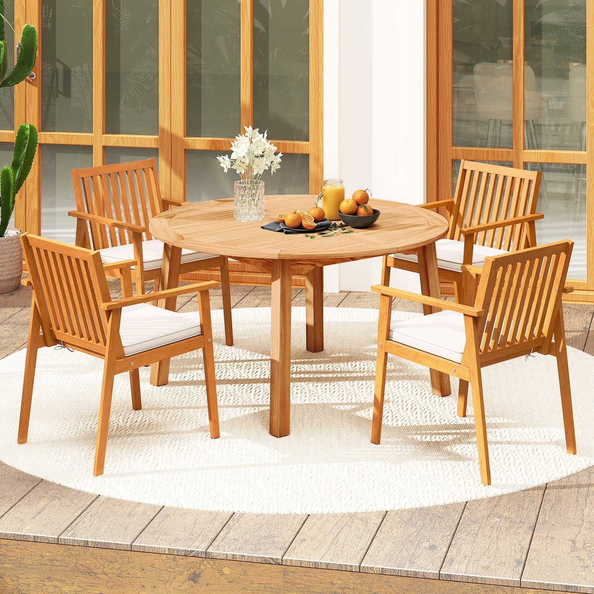 5-Piece Acacia Wood Patio Dining Set with Umbrella Hole