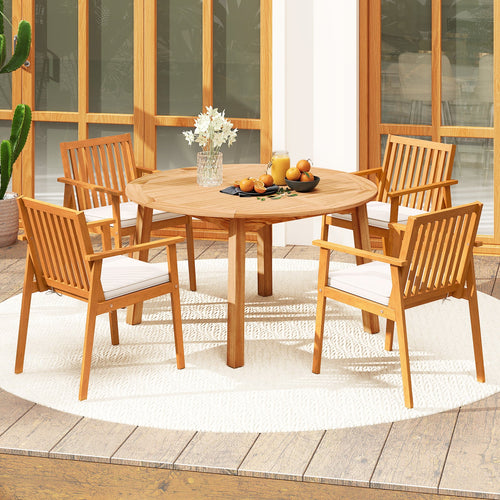 5-Piece Acacia Wood Patio Dining Set with Umbrella Hole