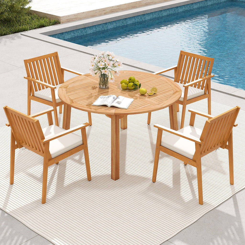 5-Piece Acacia Wood Patio Dining Set with Umbrella Hole