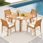 5-Piece Acacia Wood Patio Dining Set with Umbrella Hole