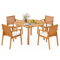 5-Piece Acacia Wood Patio Dining Set with Umbrella Hole