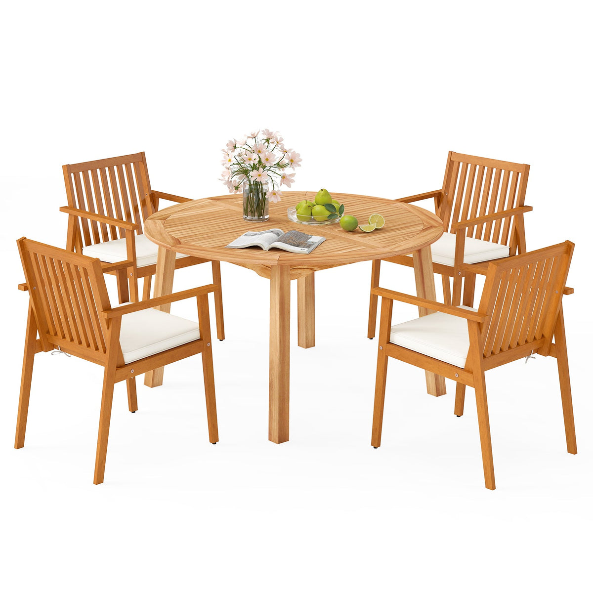 5-Piece Acacia Wood Patio Dining Set with Umbrella Hole