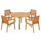 5-Piece Acacia Wood Patio Dining Set with Umbrella Hole