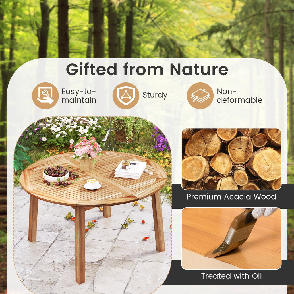 5-Piece Acacia Wood Patio Dining Set with Umbrella Hole