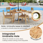 5-Piece Acacia Wood Patio Dining Set with Umbrella Hole
