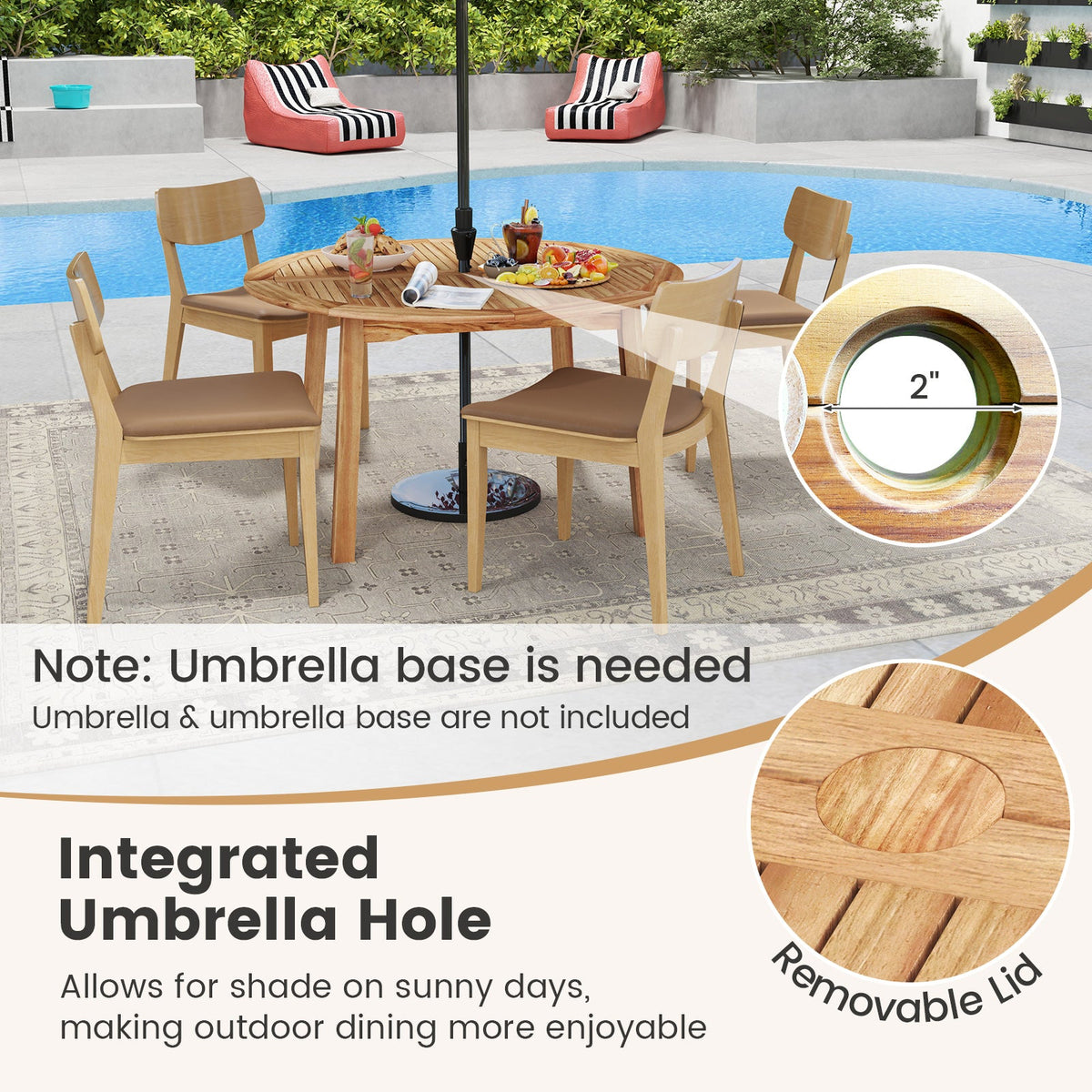 5-Piece Acacia Wood Patio Dining Set with Umbrella Hole